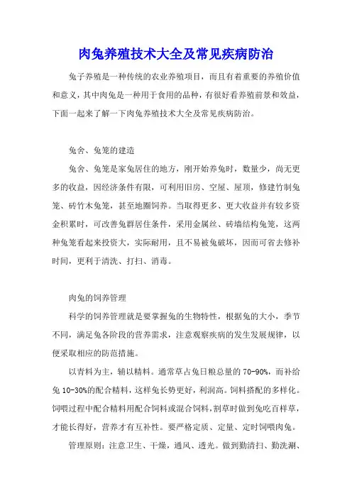 肉兔养殖技术大全及常见疾病防治