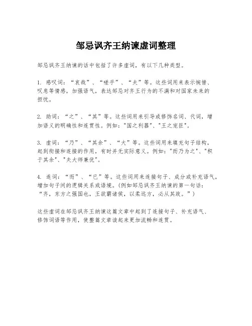 邹忌讽齐王纳谏虚词整理