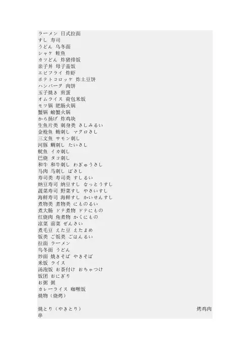 日本料理菜单