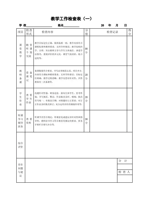 学校教育教学工作检查表