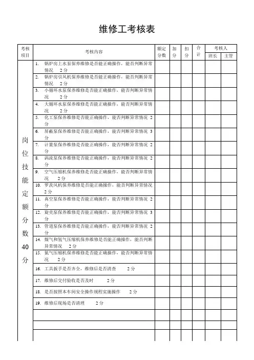 维修工考核表