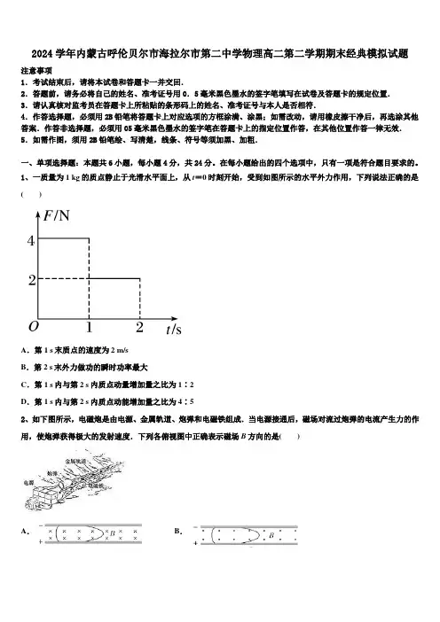 2024学年内蒙古呼伦贝尔市海拉尔市第二中学物理高二第二学期期末经典模拟试题(含解析)