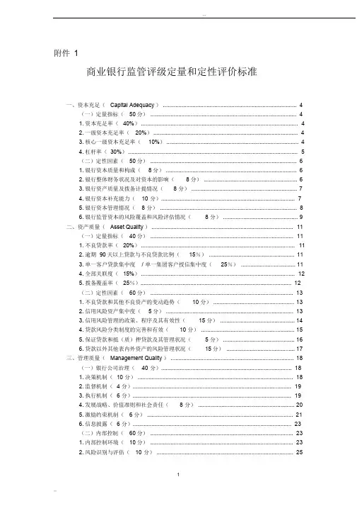 商业银行监管评级定量和定性评价标准