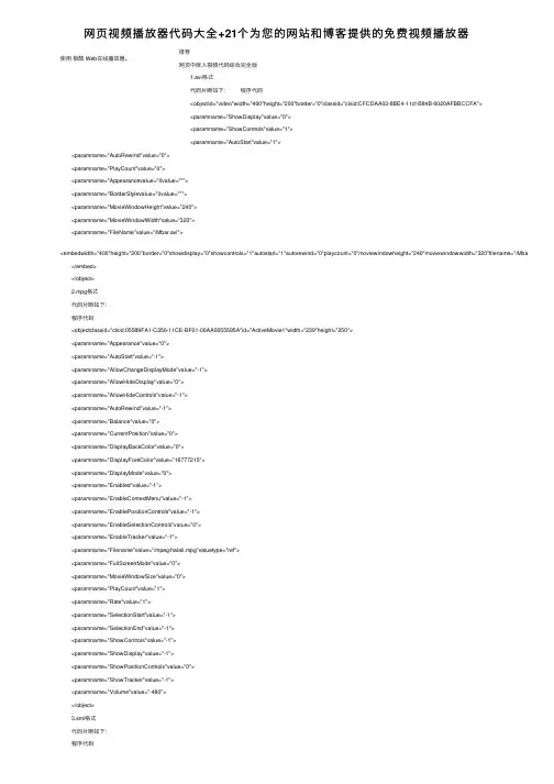 网页视频播放器代码大全+21个为您的网站和博客提供的免费视频播放器
