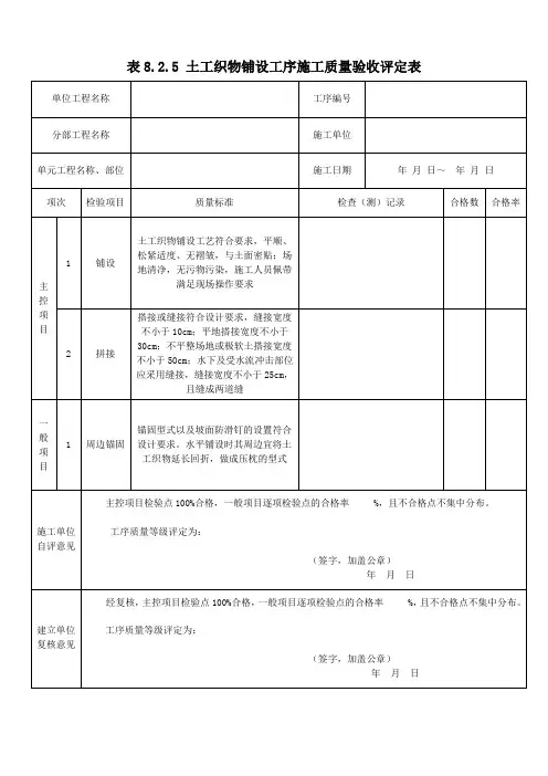 8.2.5 土工织物铺设工序施工质量验收评定表