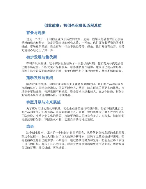 创业故事：初创企业成长历程总结