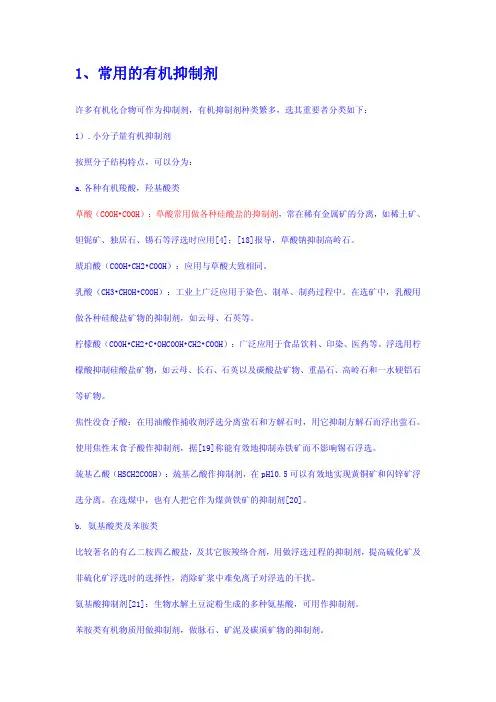 选矿药剂汇总—抑制剂