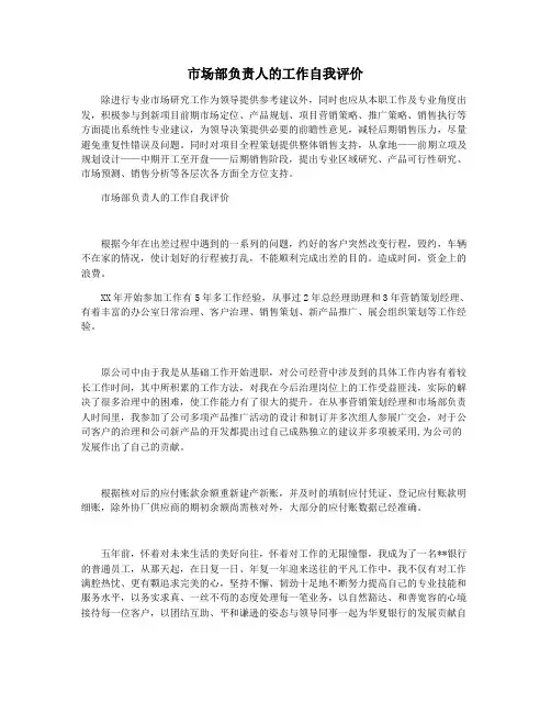 市场部负责人的工作自我评价