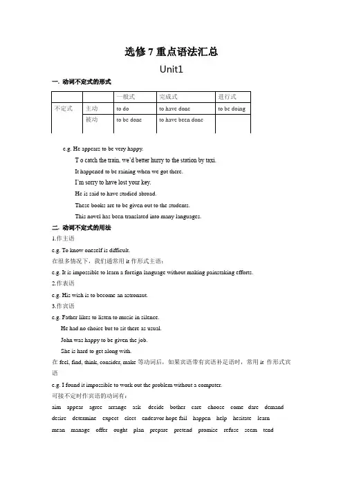 人教版版高中英语选修七重点语法汇总