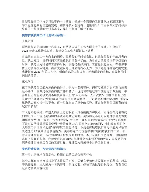 2023年美容护肤长期工作计划和目标二十七篇(汇总)