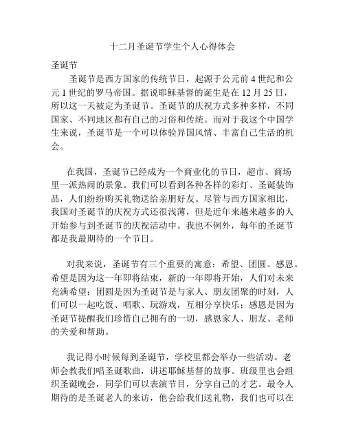 十二月圣诞节学生个人心得体会