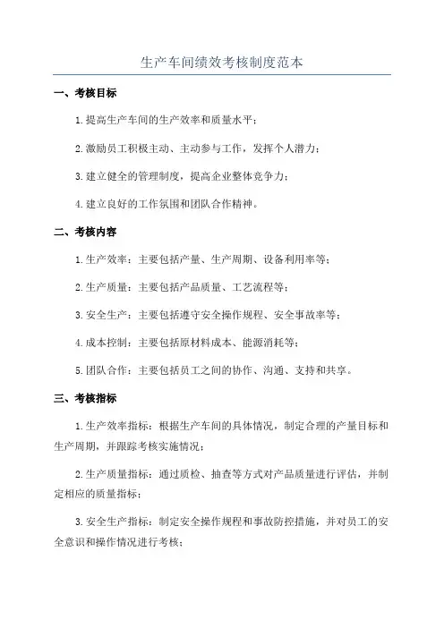 生产车间绩效考核制度范本