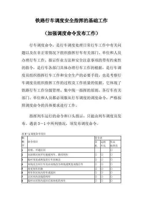 铁路行车调度安全指挥的基础工作(加强调度命令发布工作)