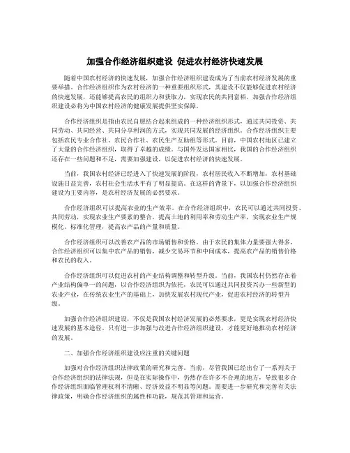 加强合作经济组织建设 促进农村经济快速发展