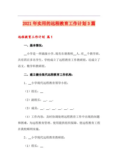 2021年实用的远程教育工作计划3篇