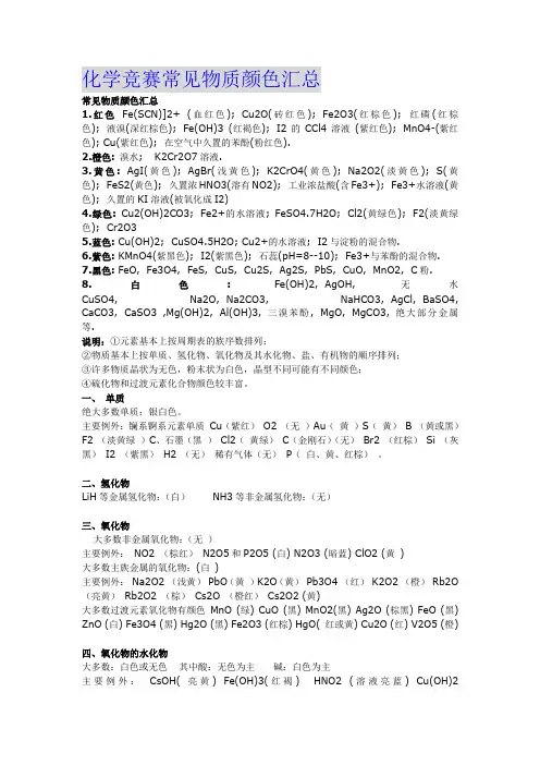 化学竞赛常见物质颜色汇总