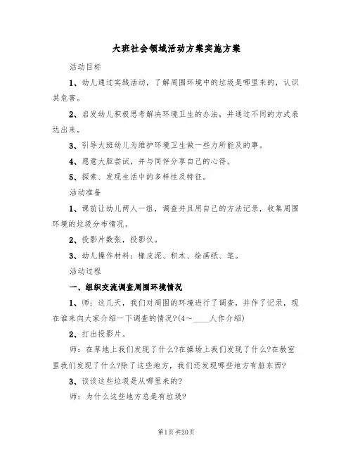 大班社会领域活动方案实施方案(8篇)