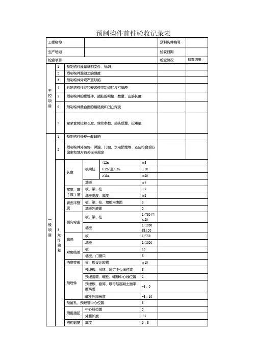 预制构件首件验收记录表