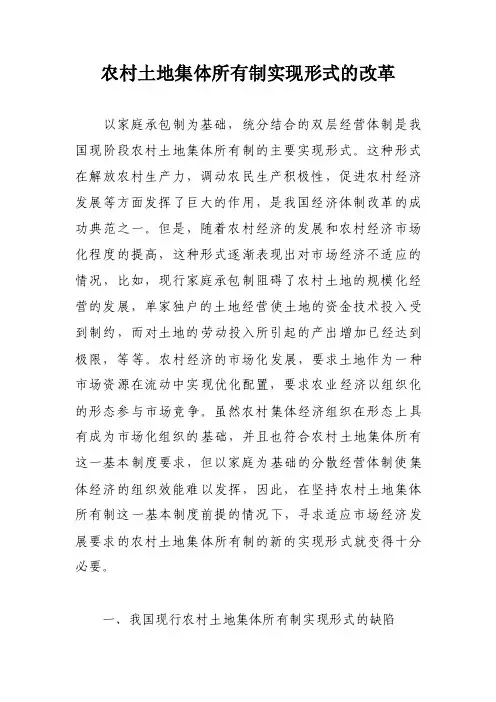 农村土地集体所有制实现形式的改革
