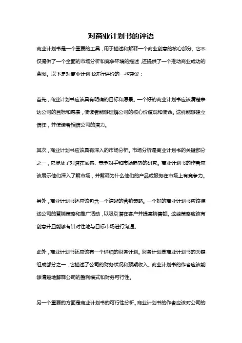 对商业计划书的评语