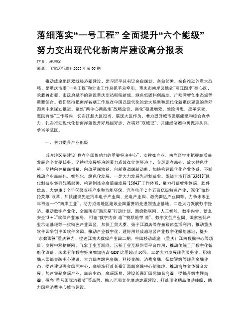 落细落实“一号工程”  全面提升“六个能级” 努力交出现代化新南岸建设高分报表