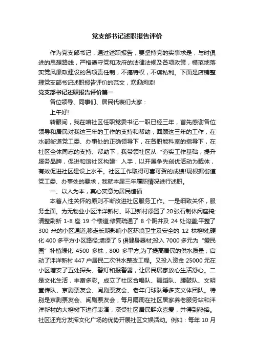 党支部书记述职报告评价