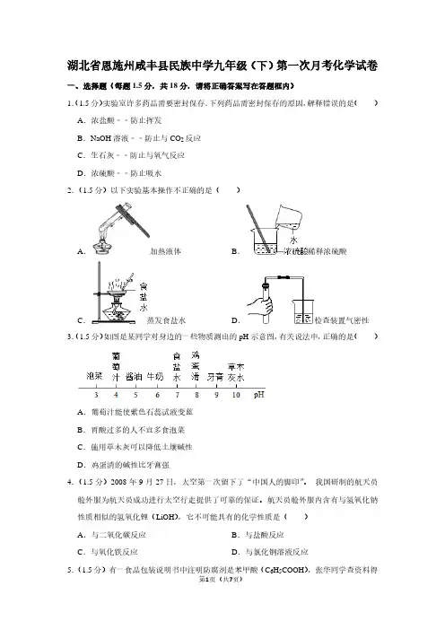 湖北省恩施州咸丰县民族中学九年级(下)第一次月考化学试卷