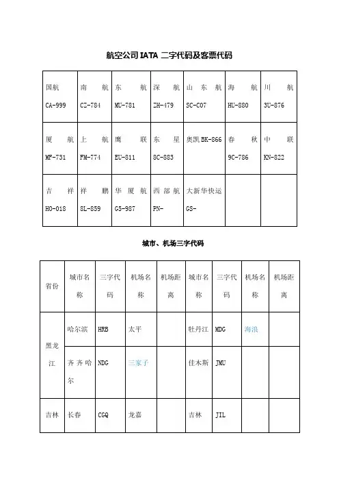 航空公司三字代码