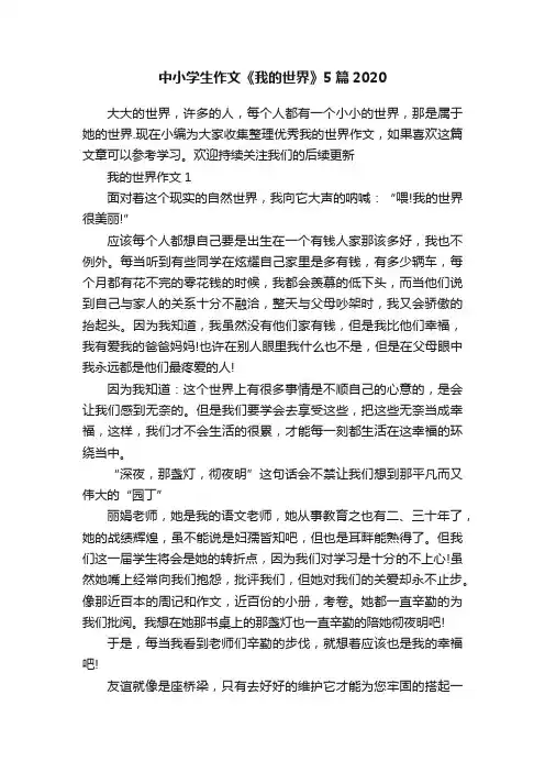 中小学生作文《我的世界》5篇2020