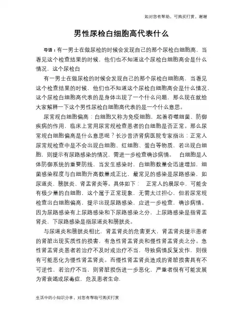 男性尿检白细胞高代表什么