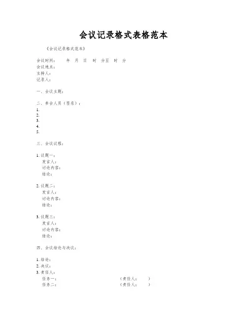 会议记录格式表格范本