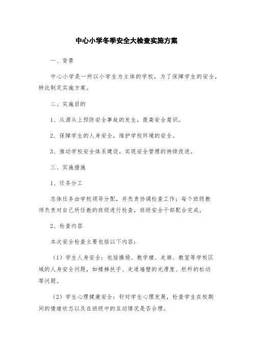 中心小学冬季安全大检查实施方案