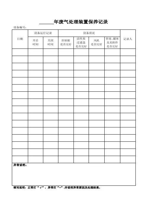 废气处理装置保养记录
