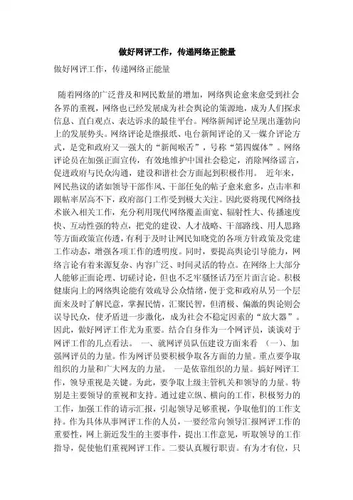 做好网评工作，传递网络正能量（精简篇）
