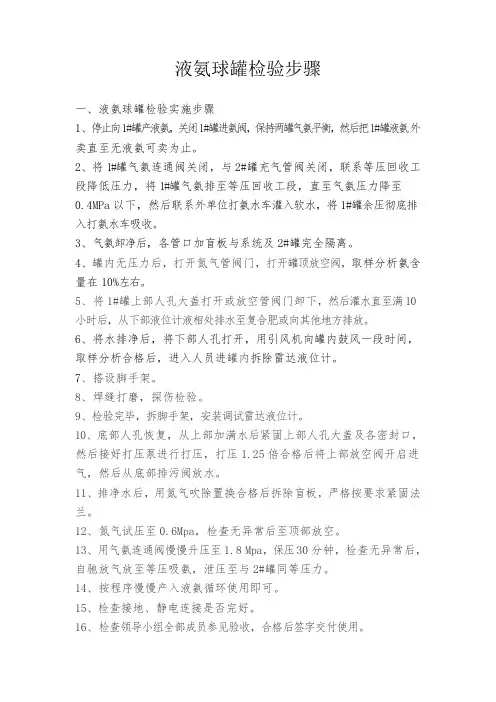 液氨球罐检验方案
