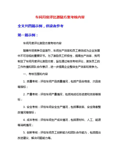 车间月度评比激励方案考核内容