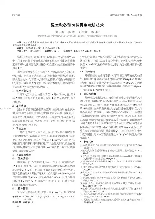 温室秋冬茬辣椒再生栽培技术