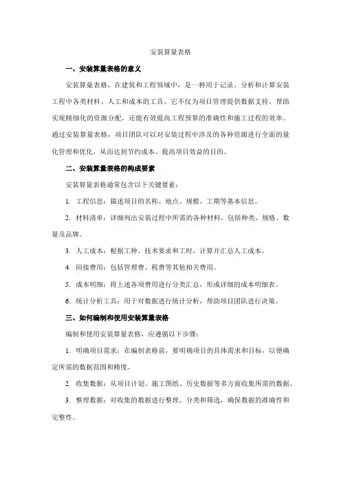 安装算量表格