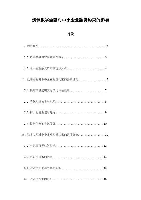 浅谈数字金融对中小企业融资约束的影响