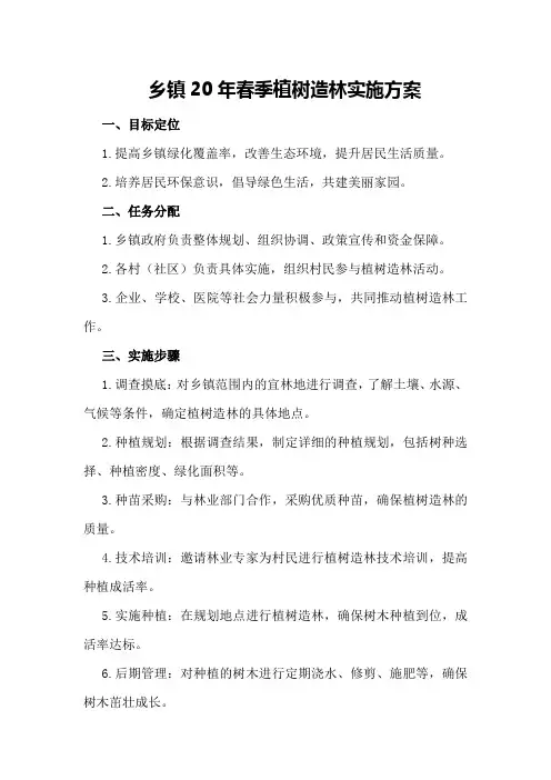 乡镇20年春季植树造林实施方案