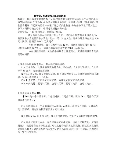 纸黄金和国际金上海金的区别
