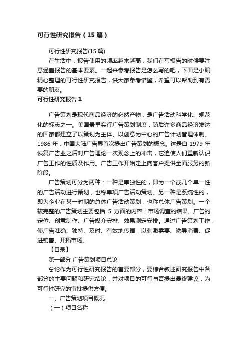 可行性研究报告（15篇）