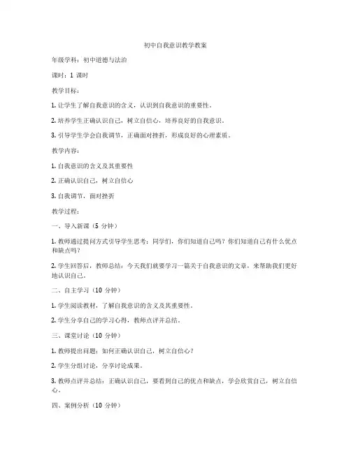 初中自我意识教学教案