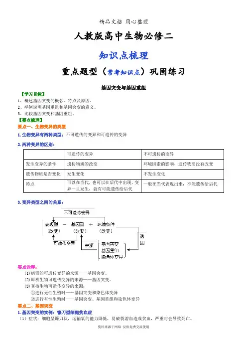 人教版高中生物必修二[知识点整理及重点题型梳理]基因突变和基因重组