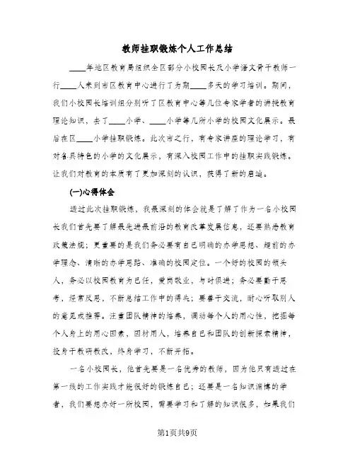 教师挂职锻炼个人工作总结(4篇)