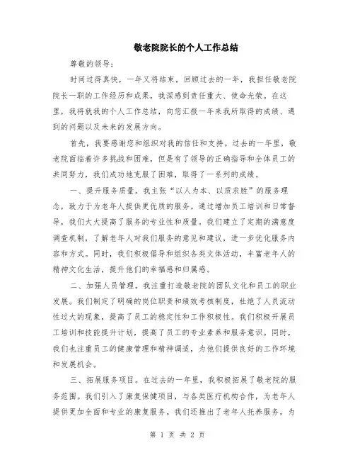 敬老院院长的个人工作总结