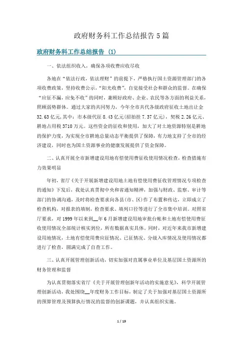 政府财务科工作总结报告5篇