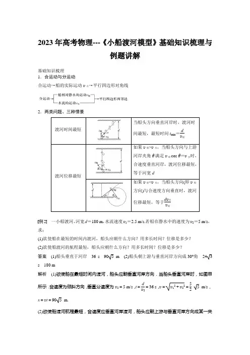 2023年高考物理---《小船渡河模型》基础知识梳理与例题讲解