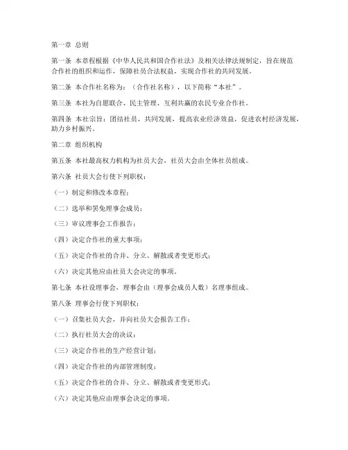 成立合作社章程模板
