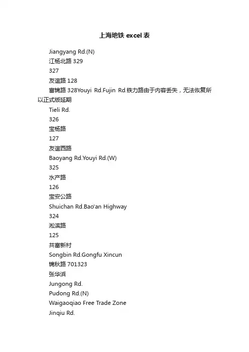 上海地铁excel表